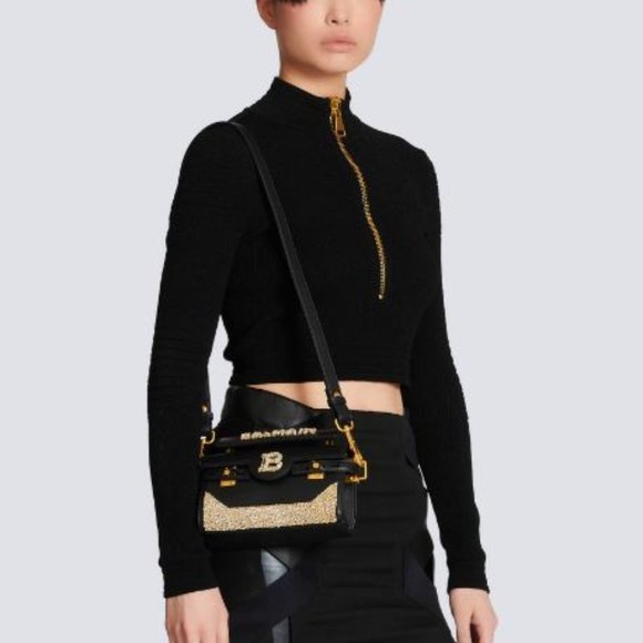 Balmain B-Buzz 19 Embellished Leather Crossbody Bag Black - Picture 5 of 15